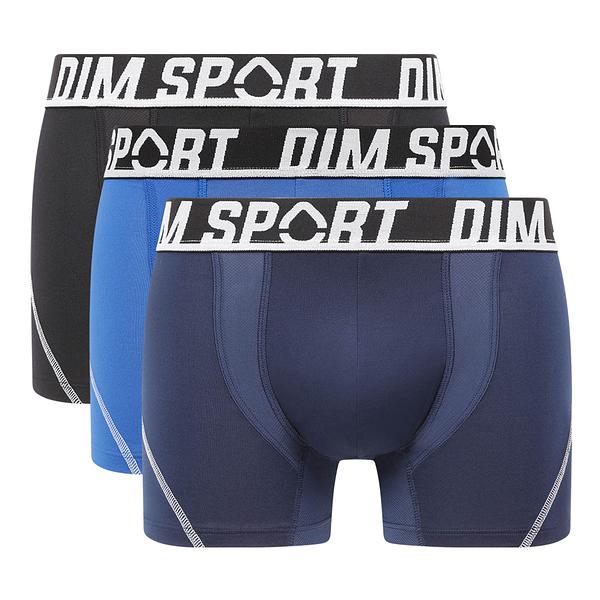DIM SPORT MICROFIBRE BOXER 3x - Pánské sportovní boxerky 3 ks - černá - modrá