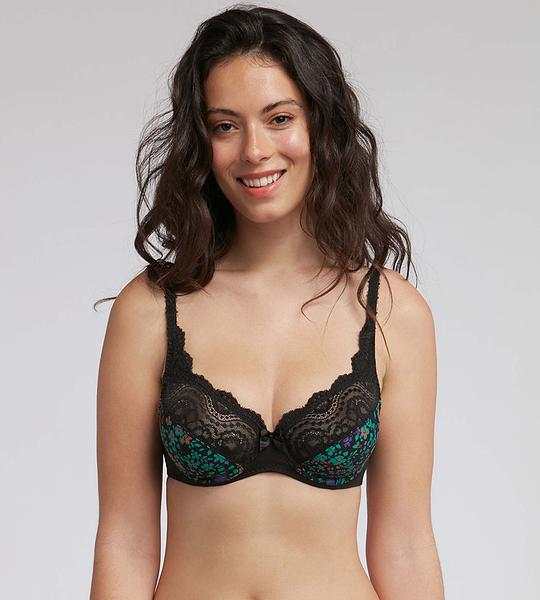 PLAYTEX FLOWER ELEGANCE UNDERWIRED BRA - Krajková podprsenka s kosticí - černá - zelená