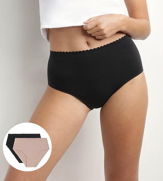 DIM BODY TOUCH HIGHWAIST BRIEF - Dámské boxerky 2ks - černá - béžová
