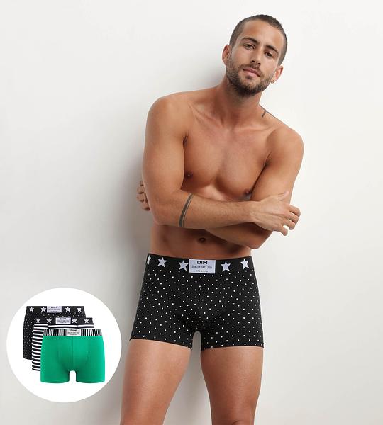 DIM VIBES BOXER 3x - Pánské módní boxerky 3 ks - bílá - zelená - černá