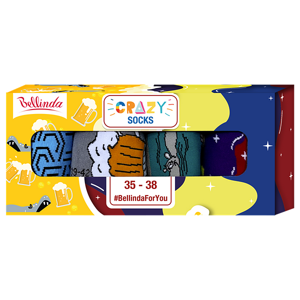 CRAZY SOCKS BOX - Dárková krabička zábavných crazy ponožek 4 páry - modrá