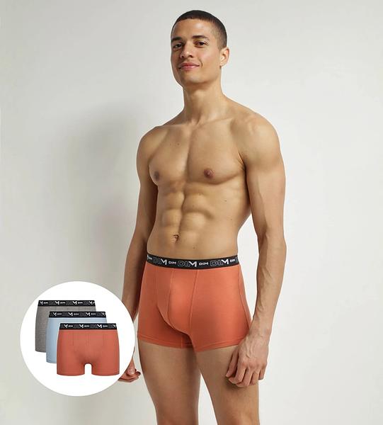 DIM COTTON STRETCH BOXER 3x - Pánské boxerky 3 ks - oranžová - světle modrá - šedá